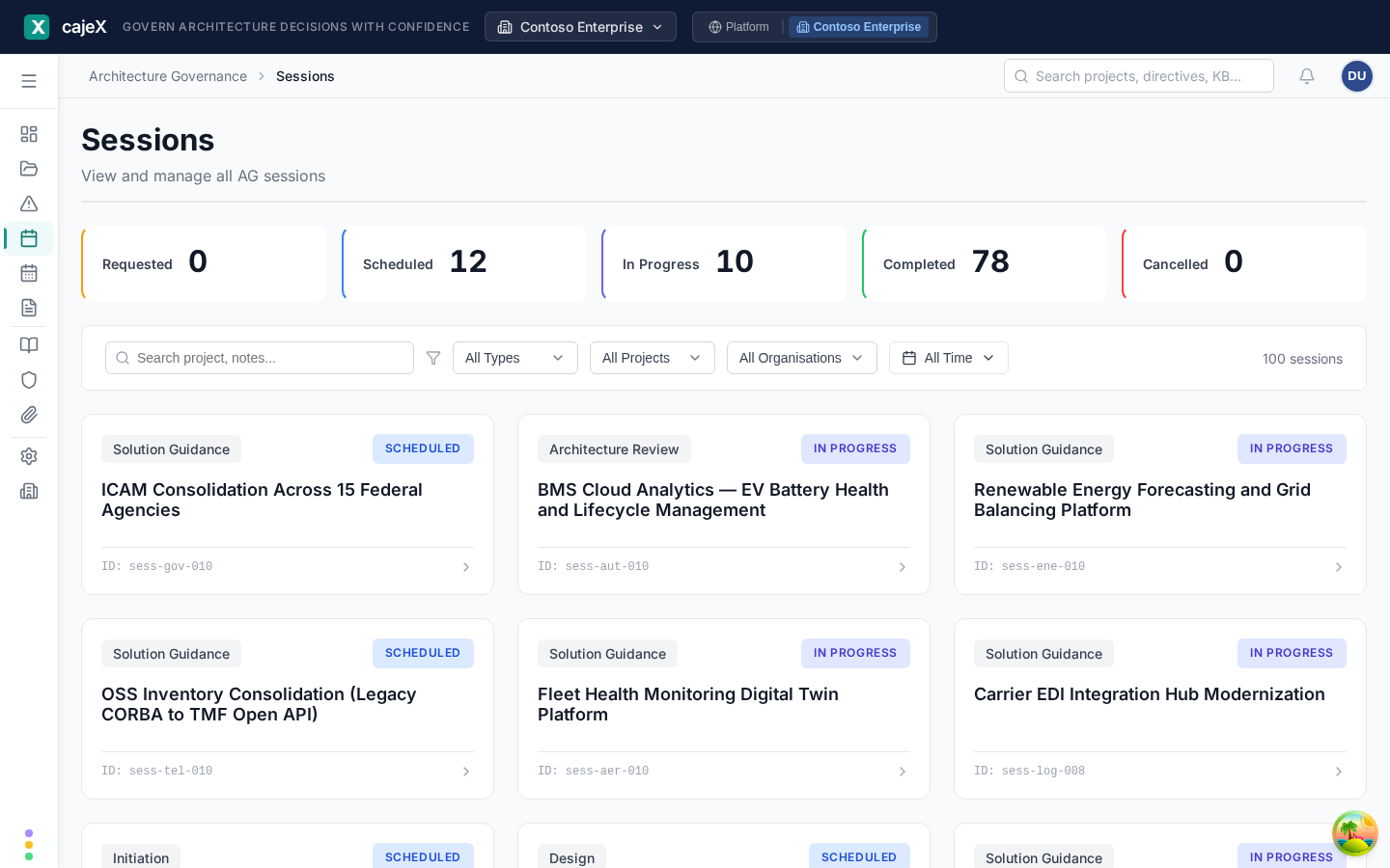 Architecture review sessions with workflow templates